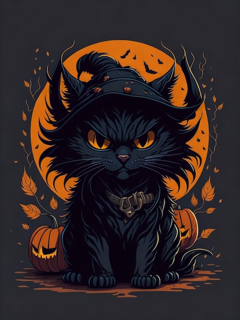 T-shirt de Halloween Cat Desenho tipográfico