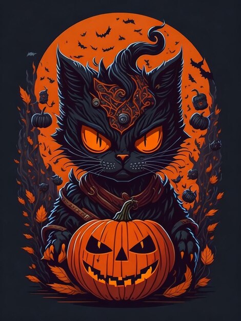 T-shirt de Halloween Cat Desenho tipográfico