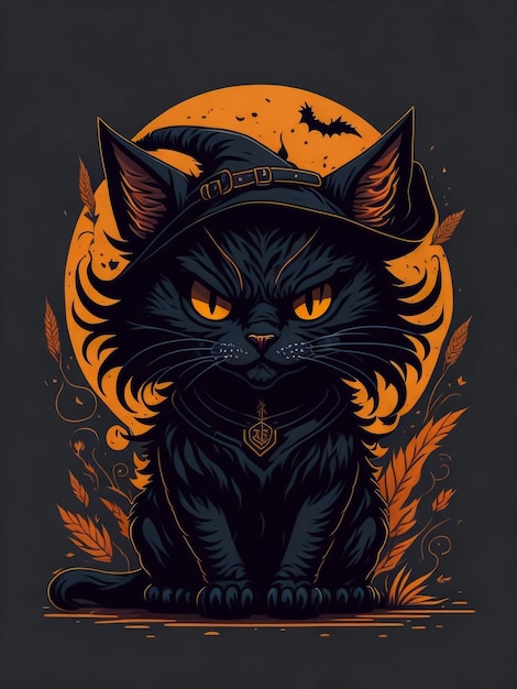 T-shirt de Halloween Cat Desenho tipográfico