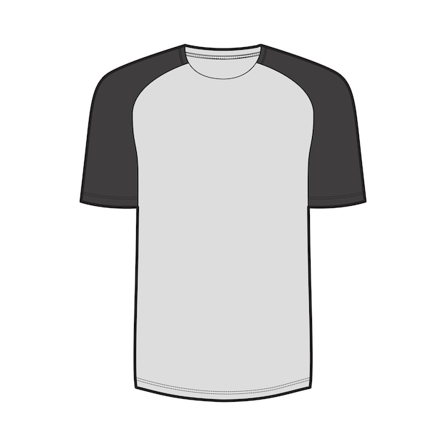 T-shirt de manga curta de duas cores desenho técnico modelo de vetor de esboço plano de moda