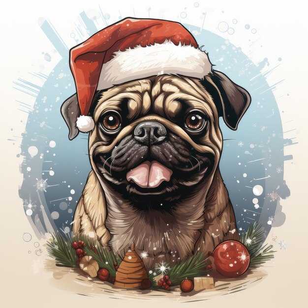 Foto t-shirt de natal pug design generative ai