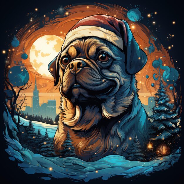 Foto t-shirt de natal pug design generative ai