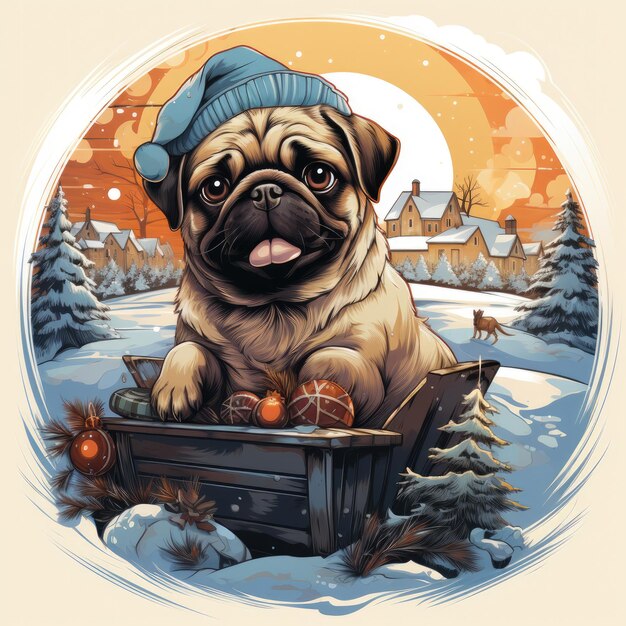 Foto t-shirt de natal pug design generative ai