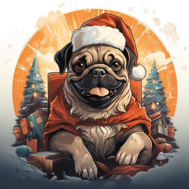 Foto t-shirt de natal pug design generative ai