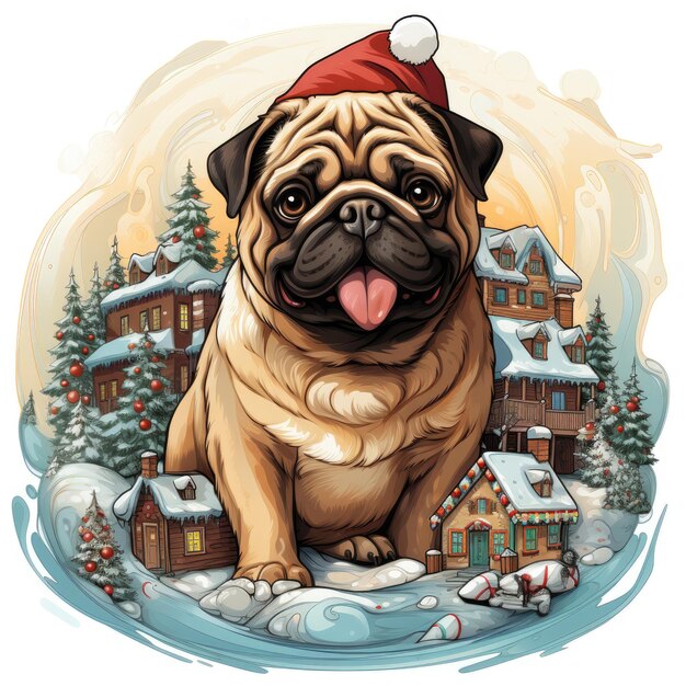 Foto t-shirt de natal pug design generative ai