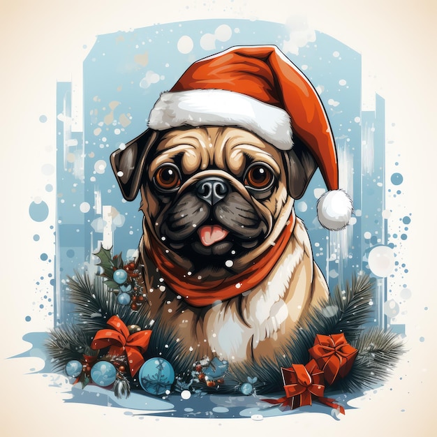 Foto t-shirt de natal pug design generative ai