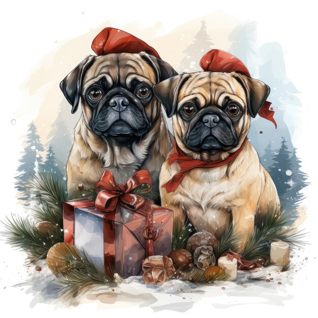 Foto t-shirt de natal pug design generative ai