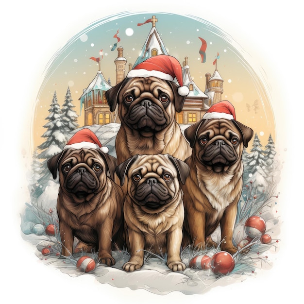 Foto t-shirt de natal pug design generative ai