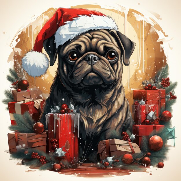 Foto t-shirt de natal pug design generative ai