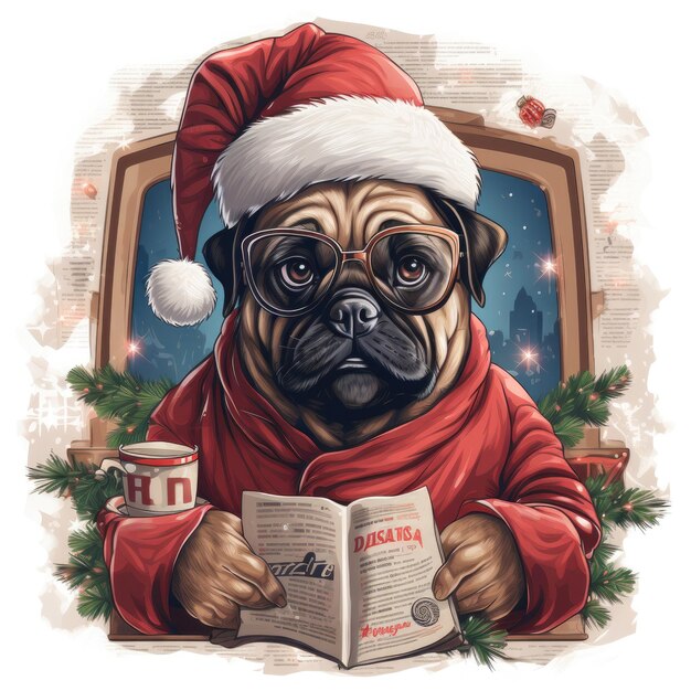 Foto t-shirt de natal pug design generative ai