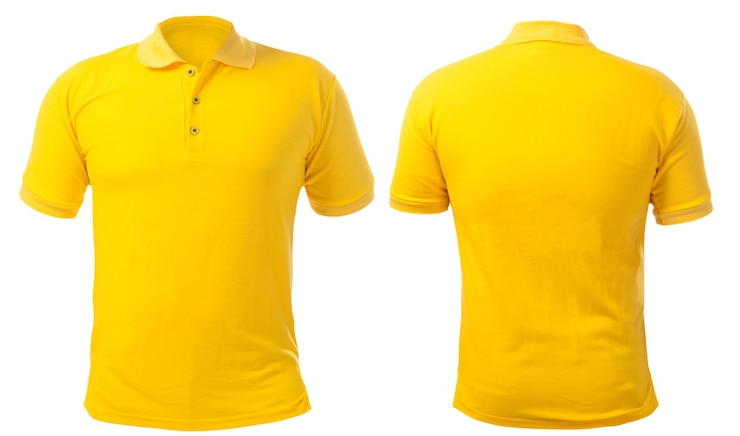 T-shirt de polo amarelo mock up vista dianteira e traseira Template de espaço de cópia de design de camisa