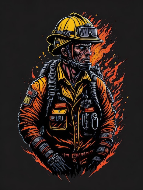 T-Shirt-Design der generativen Feuerwehr-KI