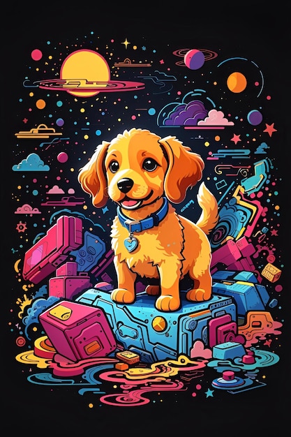 T-Shirt Design Doodle Art Dog Illustration