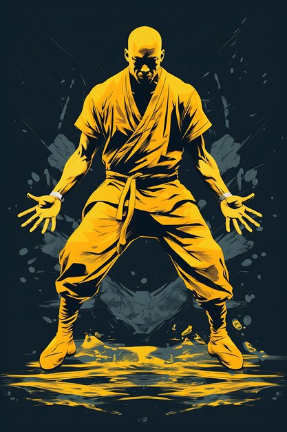 T-Shirt-Design eines Shaolin-Mönchs in einer Handstand-Pose Fokussierte Expression Energeti 2D Flachvektorkunst