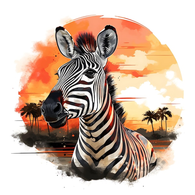 T-Shirt-Design eines Zebra-Porträts mit einem Maasai Tribal Shuka Dynamic Pose Bl Art 2D-Tintenvektor