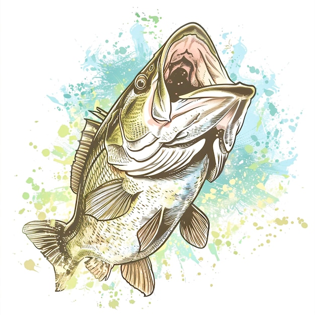 T-Shirt-Design mit Big Bass Fish-Vektor-Zeichentrickfilmen