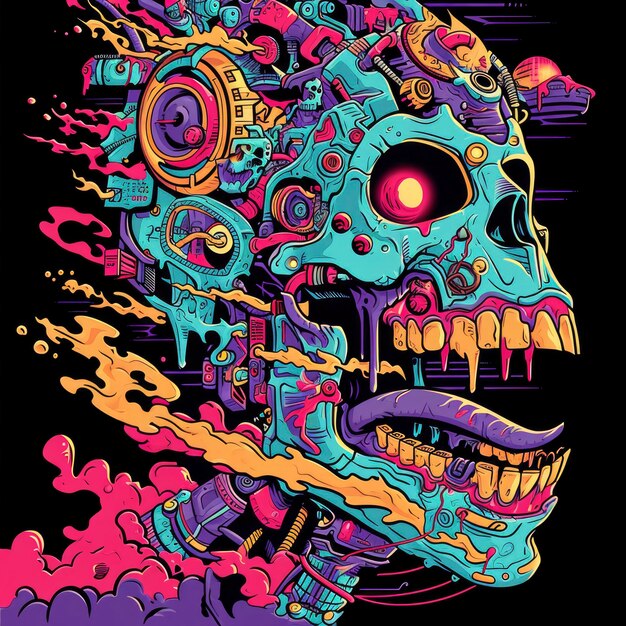 Foto t-shirt design zombie x mecha vetor de cores vívidas