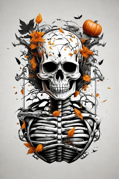 T-shirt e roupas à moda Spooky Skeleton T-shirt inspirado em Halloween