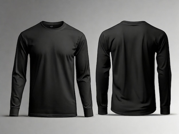 Foto t-shirt em branco modelo de cor preta vista frontal isolada em fundo branco transparente simples suéter preto de mangas longas modelo de recorte modelo de projeto de camisa de suor recorte em fundo vazio