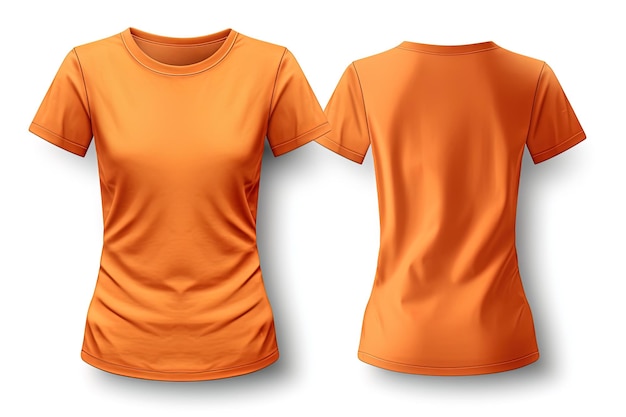 T-shirt feminino laranja conjunto de maquetes realistas de frente e de trás