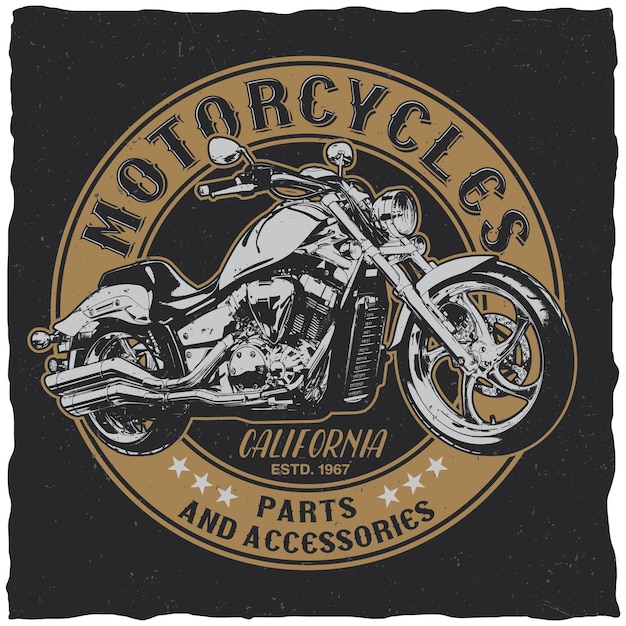 T-shirt impresso com motocicleta em fundo claro e textura grunge