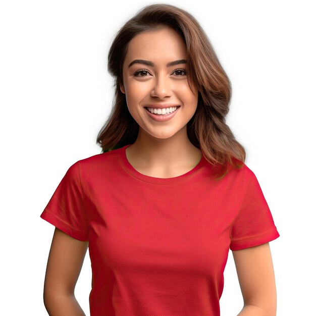 T-shirt de mujer con diseño de camiseta amarilla verde roja naranja gris con fondo blanco