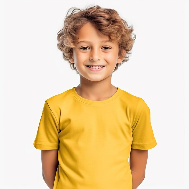T-shirt para niños con diseño de camiseta amarilla verde roja naranja gris con fondo blanco