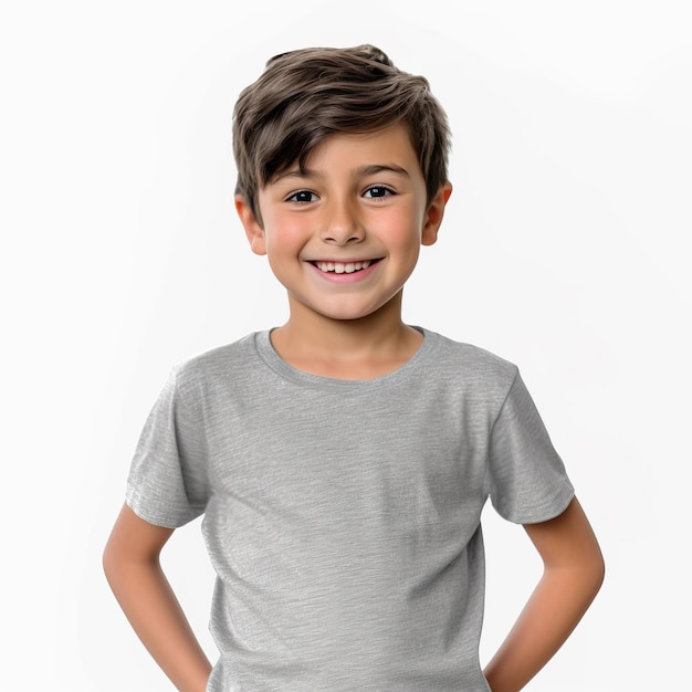 T-shirt para niños con diseño de camiseta amarilla verde roja naranja gris con fondo blanco