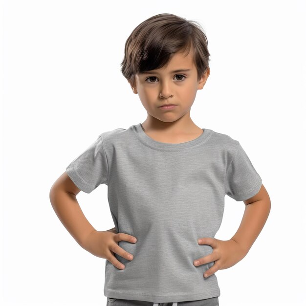 T-shirt para niños con diseño de camiseta amarilla verde roja naranja gris con fondo blanco