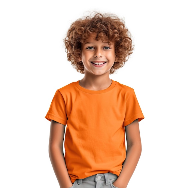 T-shirt para niños con diseño de camiseta amarilla verde roja naranja gris con fondo blanco