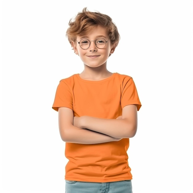T-shirt para niños con diseño de camiseta amarilla verde roja naranja gris con fondo blanco
