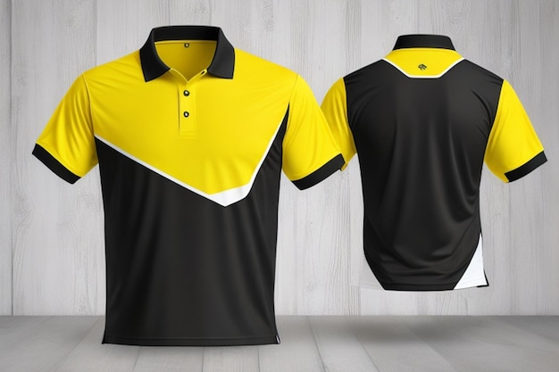 T-Shirt Polo gelbe und schwarze Vorlage für Design auf weißem Hintergrund