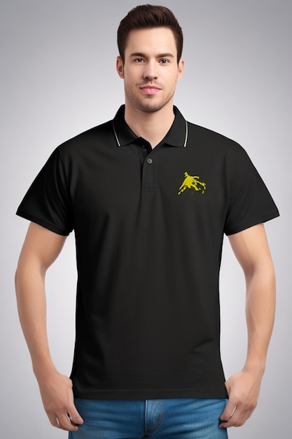 Foto t-shirt polo padrão amarelo e preto para design em fundo branco