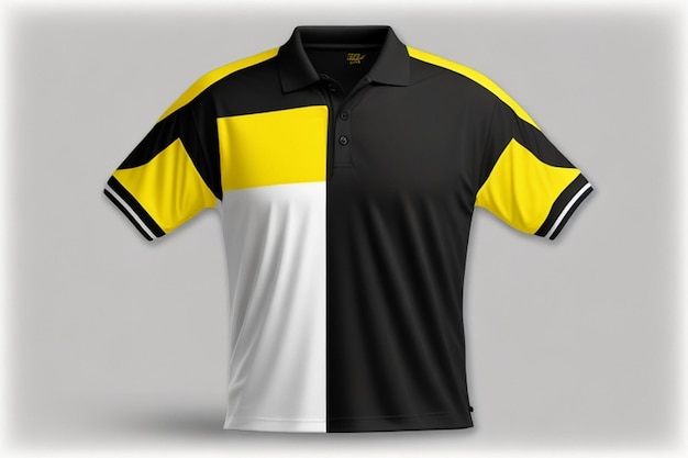 T-shirt Polo padrão amarelo e preto para design em fundo branco