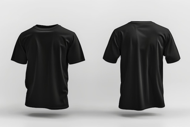 Foto t-shirt preto em branco 3d dianteiro e traseiro em fundo cinzento modelo de modelo de design de espaço de cópia