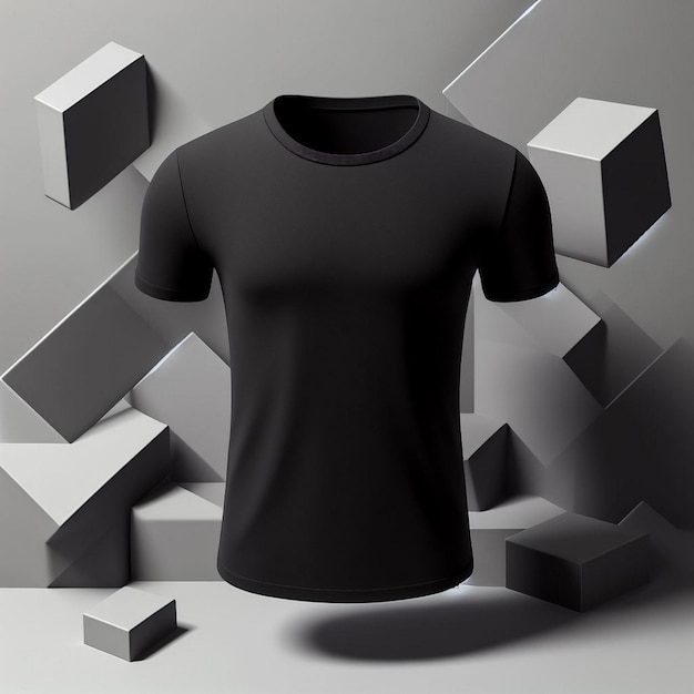 Foto t-shirt preto em branco modelo de design para publicidade homens isolados de mangas curtas vestem na frente