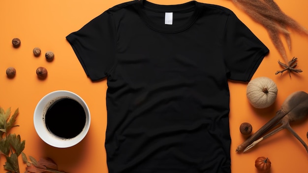 T-shirt preto feminino Halloween mockup fundo simples AI gerado