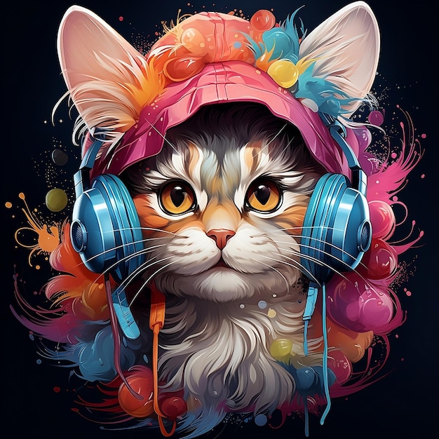 T-shirt projetado gato colorido