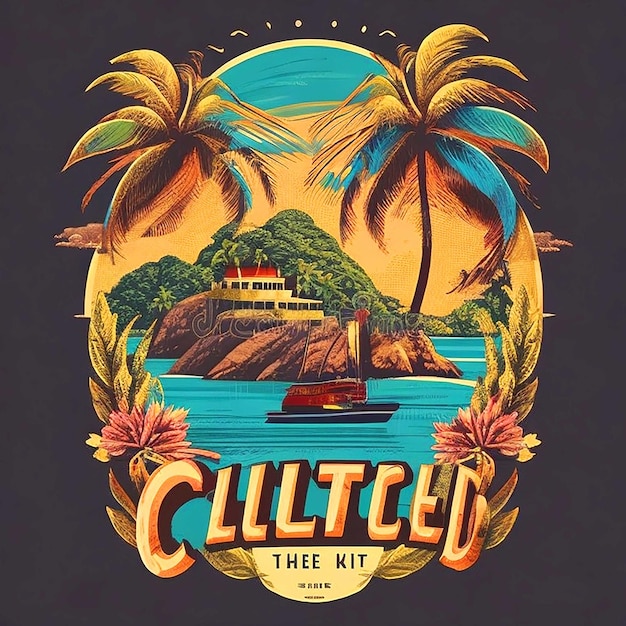 Foto t-shirt retro design vintage island vetor três cores design de t-shirt