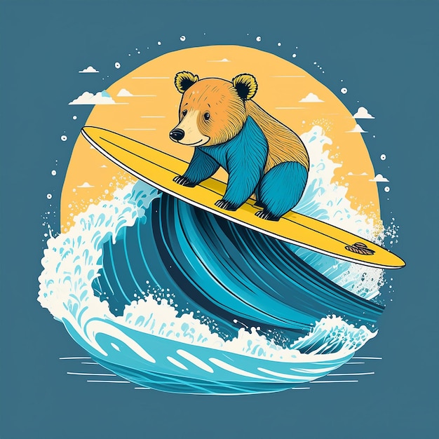 Foto t-shirt de verano cool de surfista de osos impresión de tabla de surf de paseo de animales salvajes en la playa de slogan de grandes olas