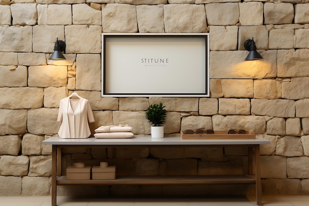 Tabela de loja Branca Tabela de loja Parede de pedra Luxo Configuração simples Uhd 4 design elegante