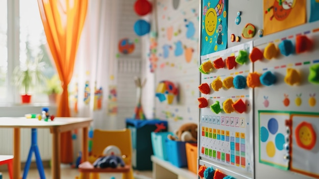 Tabla de actividades educativas para niños en la sala de juegos