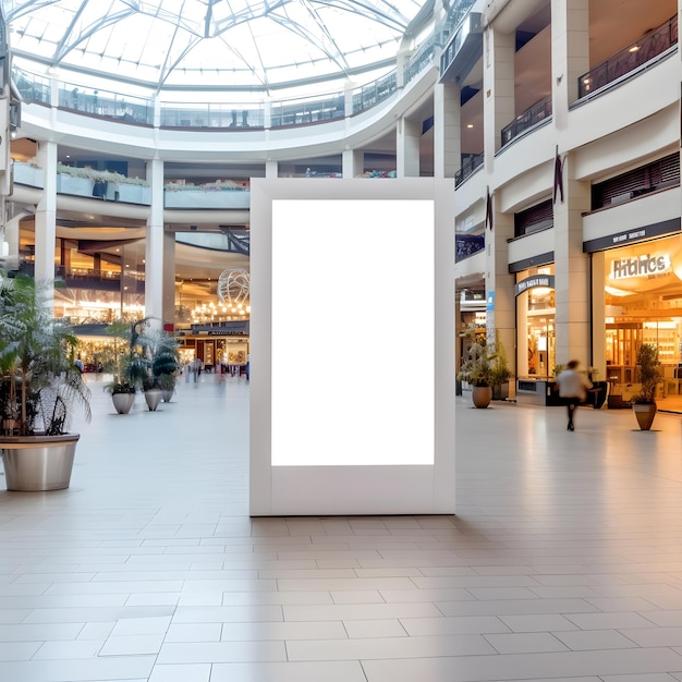 Tabla de anuncios de un centro comercial en blanco y vacío
