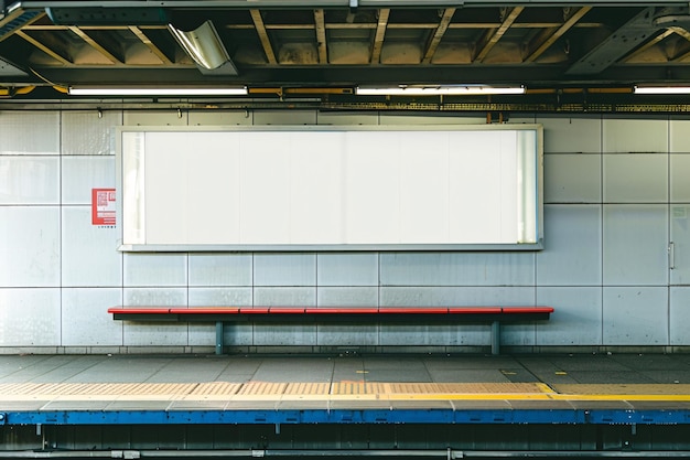 Tabla blanca en blanco en la estación de metro