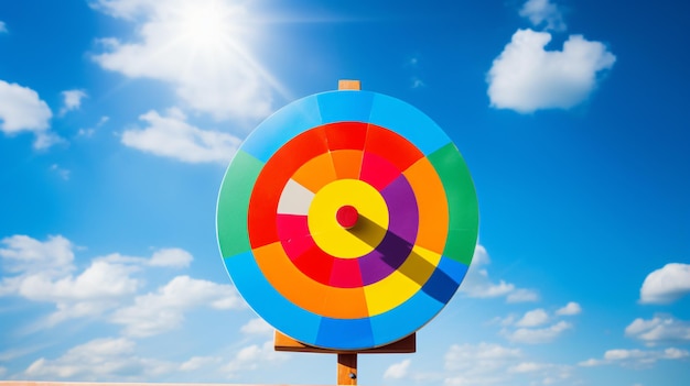 Foto tabla de blanco de colores con flechas en el sol contra el objetivo