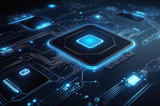 Tabla de circuito futurista abstracta y concepto de tecnología digital de Hitech Fondo azul oscuro