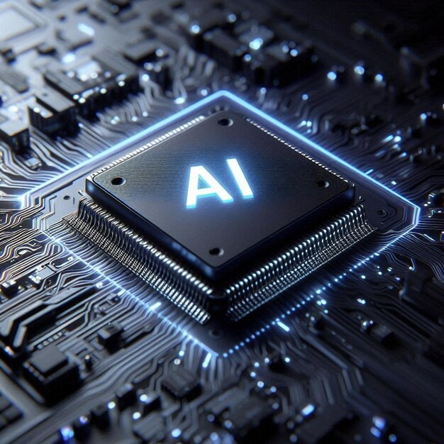Tabla de circuitos electrónicos con inteligencia artificial futurista