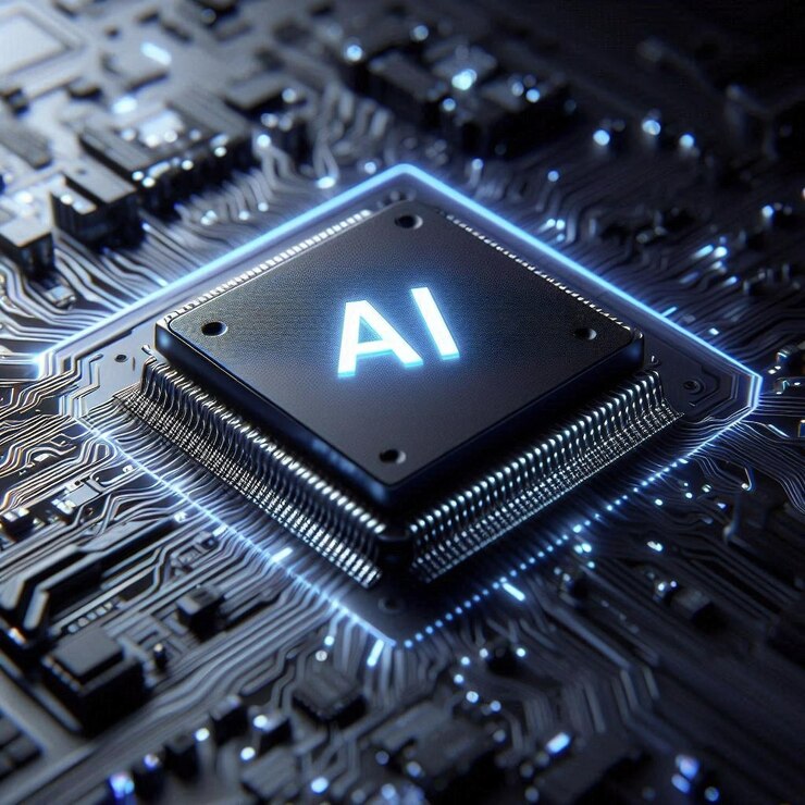 Tabla de circuitos electrónicos con inteligencia artificial futurista