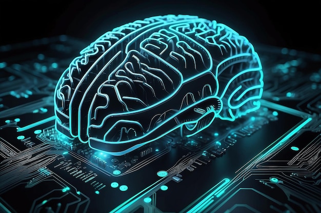 Foto tabla de circuitos en forma de cerebro electrónico con giro