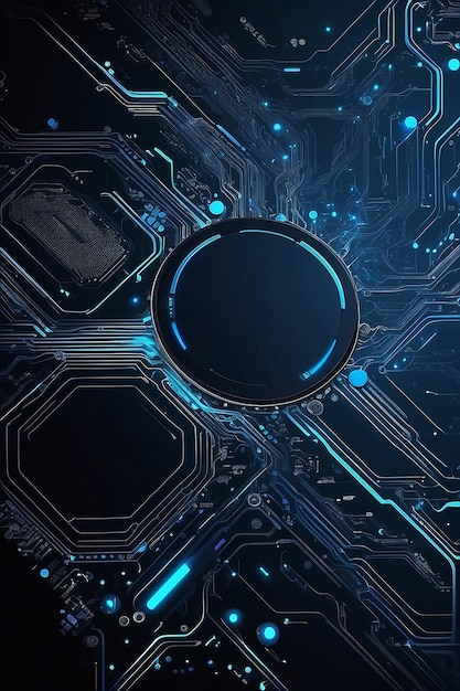 Tabla de circuitos futuristas abstractos y concepto de tecnología digital de Hitech Fondo azul oscuro Espacio para su texto